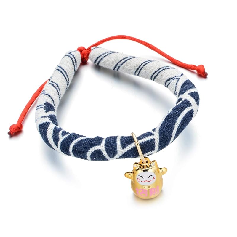 Coleira para Gatos em Rayon Chirimen com Sino e Laço, Ajustável, Accesyes, Azul Escuro, 1 Unidade