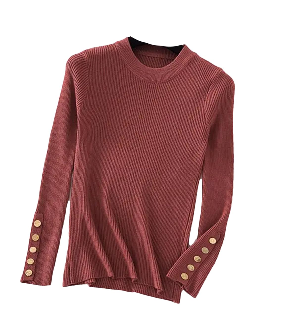 Suéter grueso para mujer, color caqui, casual, otoño, invierno, con botones, cuello redondo, suéter femenino de punto delgado, suéter suave