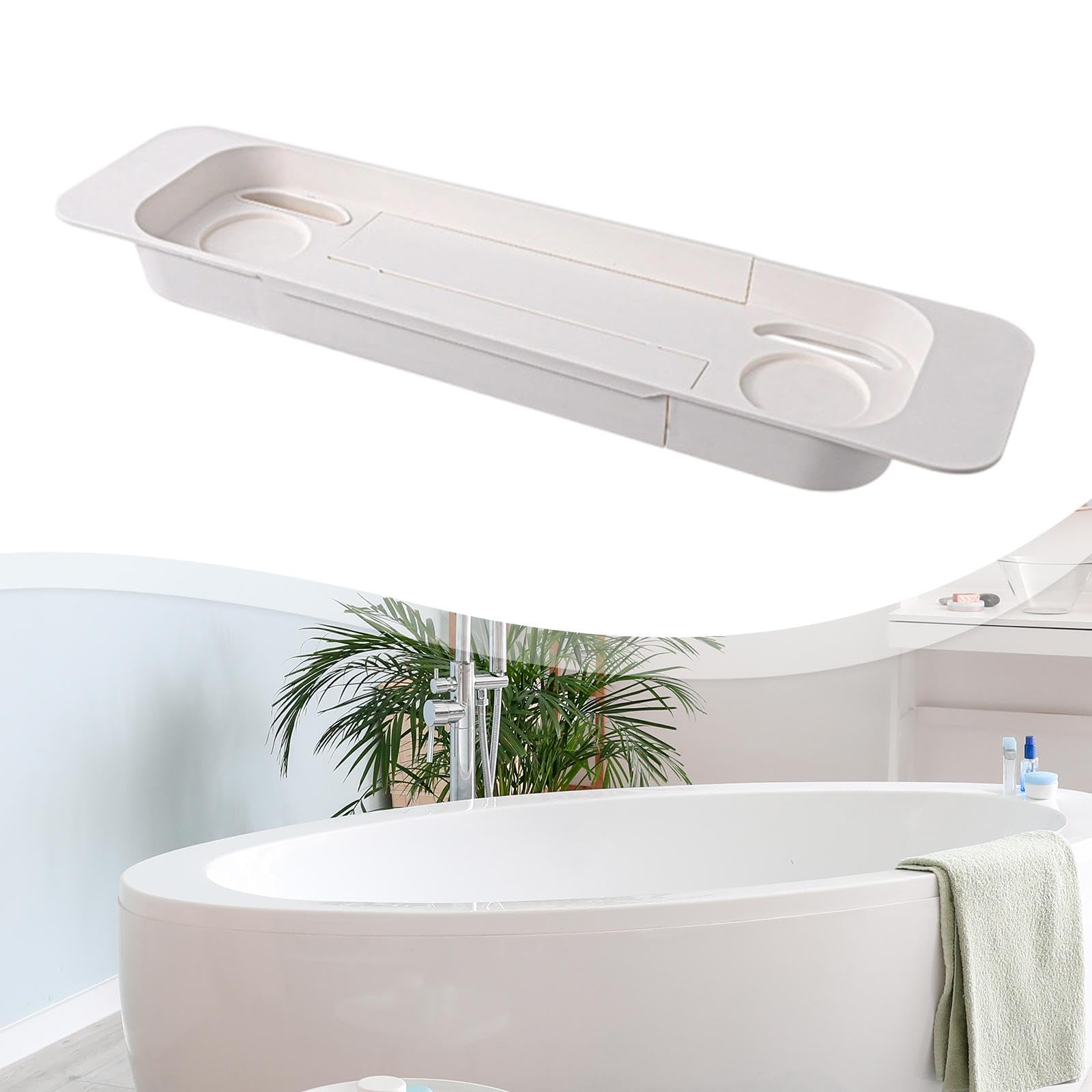 Baoblaze Vassoio da Bagno, Organizer da Bagno, Antiscivolo, Semplice, telescopico, con Scarico, Vassoio portaoggetti per Candele, Asciugamani, Telefono, Bianco
