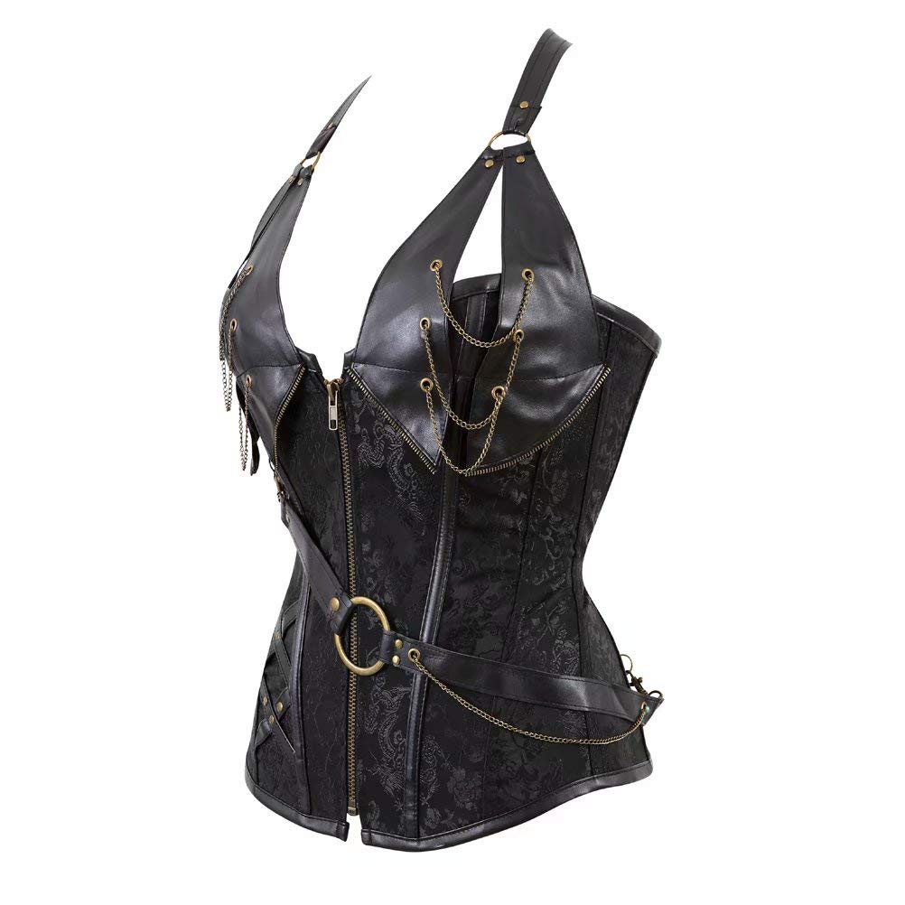 Corset Bustier Steampunk Femme Sexy Cuir Zip Gothique Halter Guêpière Minceur Vest Grande Taille Pirate Top