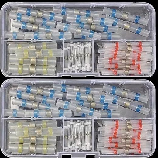 50PCS Heat Shrink Solder Sleeves, Wire Crimp Butt Connectors, PE Insulated Waterproof Cable Terminals with Storage Box for Secure Electrical Connections