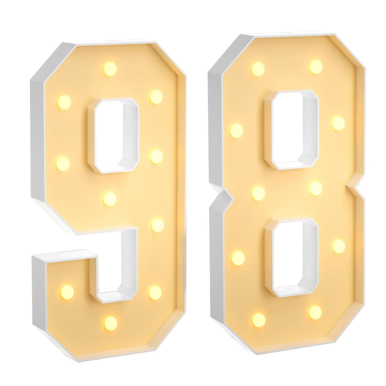 100 cm, grande numero 98, con numeri a LED grandi, decorazione a mosaico, luce bianca calda, per casa, feste, compleanni, matrimoni, compleanni e Natale