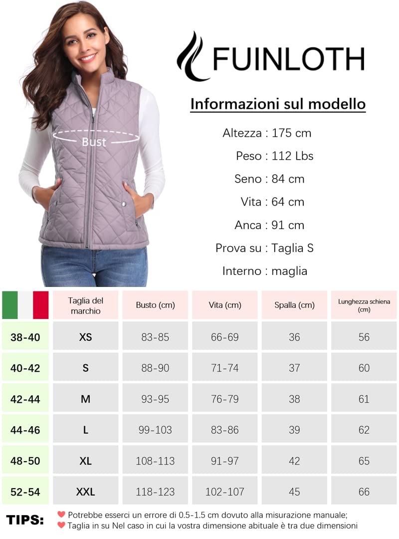 fuinloth Gilet Donna Smanicato Invernale Panciotto Dritto Collarei Giacche Ultraleggeri Senza Maniche Giacca con Tasca con Cerniera