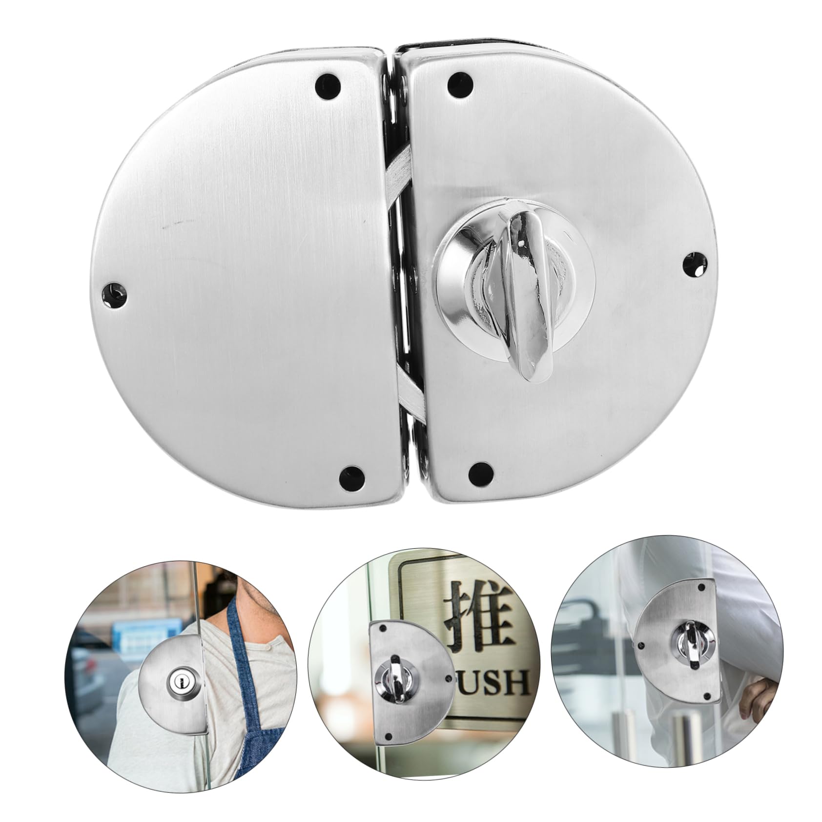 Serratura per Porta in Vetro Acciaio Inox Argento per Ufficio Negozio | Design a Morsetto Completo, Finitura Spazzolata, Chiusura con Tastiera Interna, Set