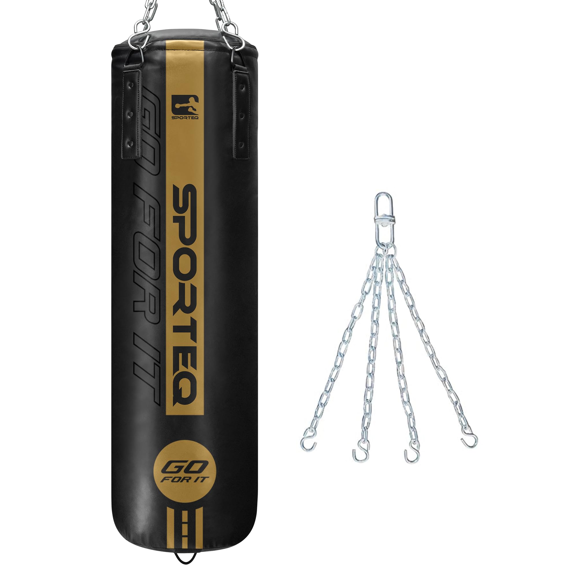 Sporteq HMH Heavy Filled Black Punch Bag Set for All Ages & Genders | Boxing, Martial Arts, Home & Commercial Gym Use(5FT Punch Bag + Chain)