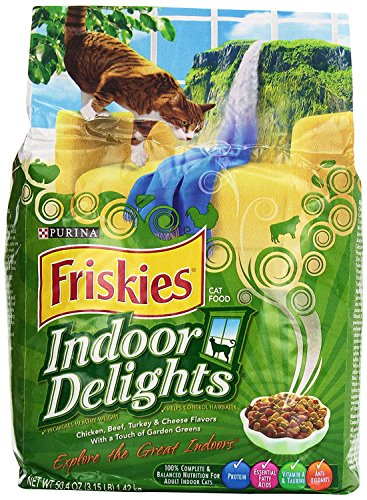 Friskies Dry Cat Food Indoor Delights Flavors of Chicken Salmon Cheese and Garden Greens 3.15 Lb Bag