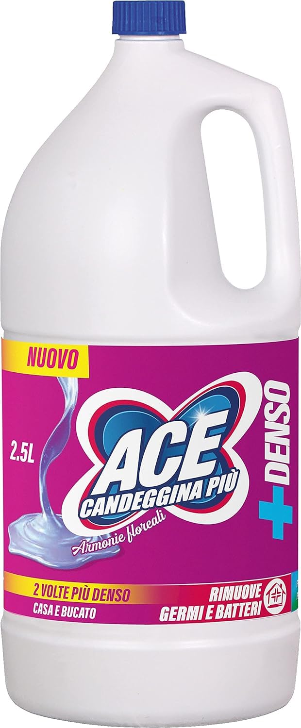 6x Ace Candeggina Più +Denso Armonie Floreali - igienizza superfici e bucato in profondità - Flacone 2,5Lt + Portachiavi Beni Culinari in Omaggio