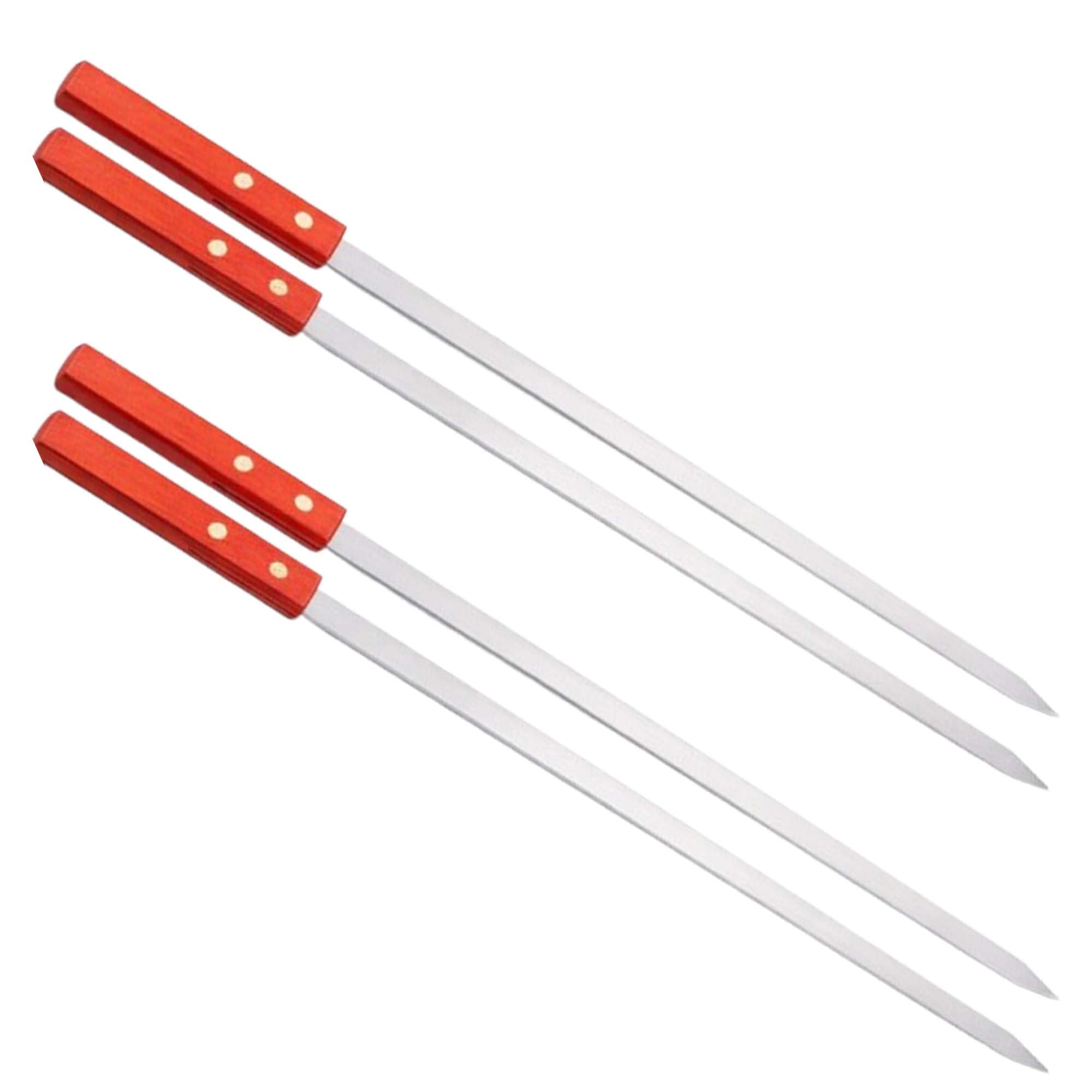 MSQUARE BBQ Flat Skewers, Ergonomic Design, Rust-Resistant, Easy to Clean, Perfect for Juicy Kebabs, Paneer Tikka, Chicken, Mutton, Reusable, Portable and Lightweight, 40cm, (4Pcs)