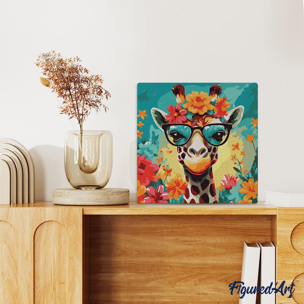 Kit de peinture par numéros Amiiba - Girafe colorée et bulles - 40,6 x 50,8 cm - Peinture acrylique par numéro - Décoration murale (girafe, sans Kit de peinture par numéros Amiiba - Girafe colorée et bulles - 40,6 x 50,8 cm - Peinture acrylique par numéro - Décoration murale (girafe, sans