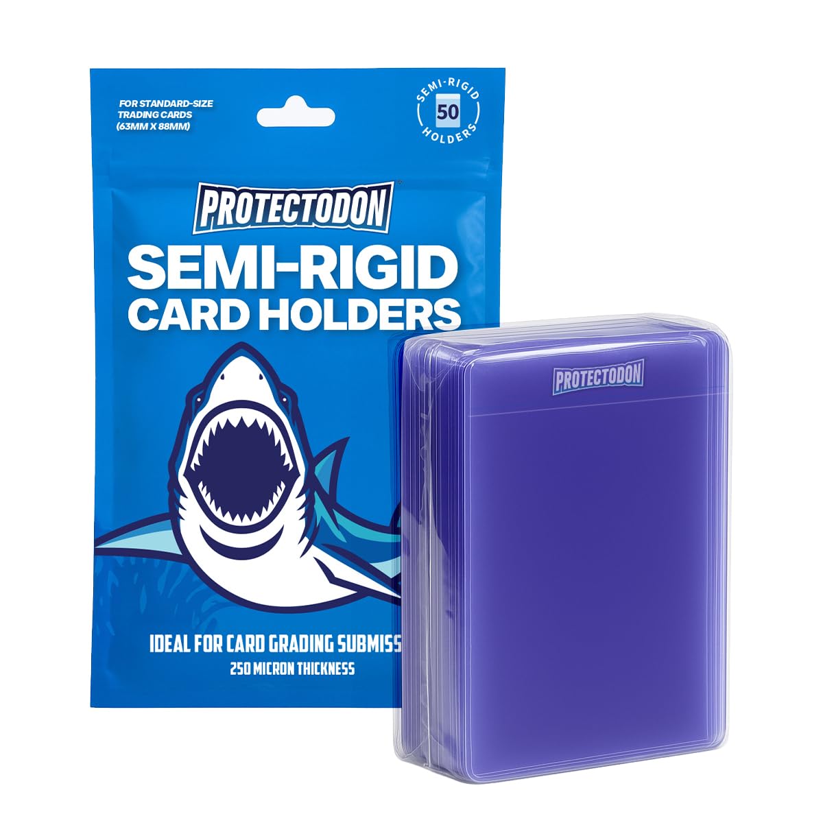 Protectodon Semi-Rigid Card Holders - Pack of 50 Protectors - Suitable for Sports Cards Trading Cards Grading Submissions (100 Pack)