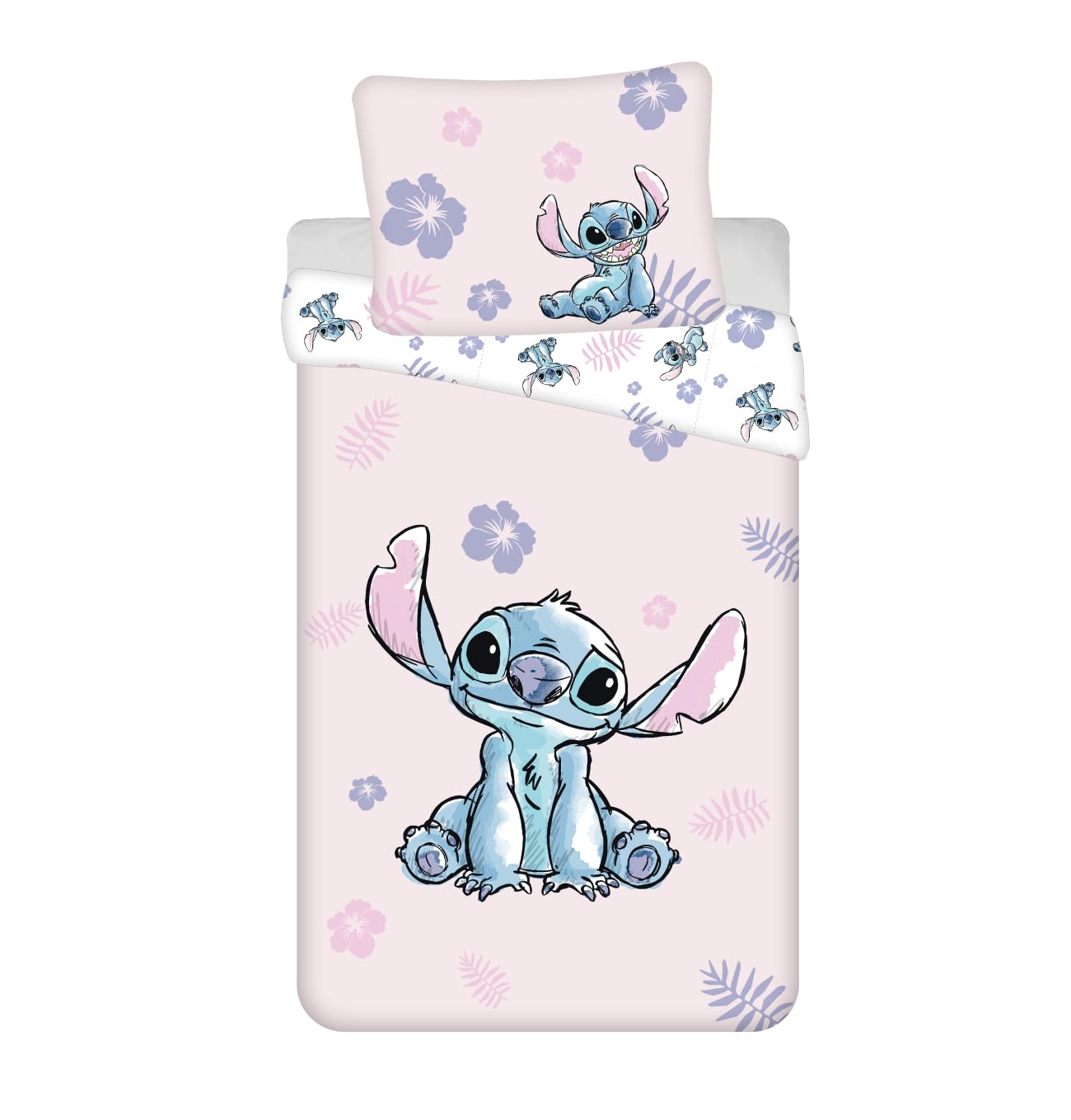 Stitch Pink Bedding Set | Reversible Duvet Cover 140 x 200 cm and Large Pillowcase 70 x 90 cm | 100% Cotton
