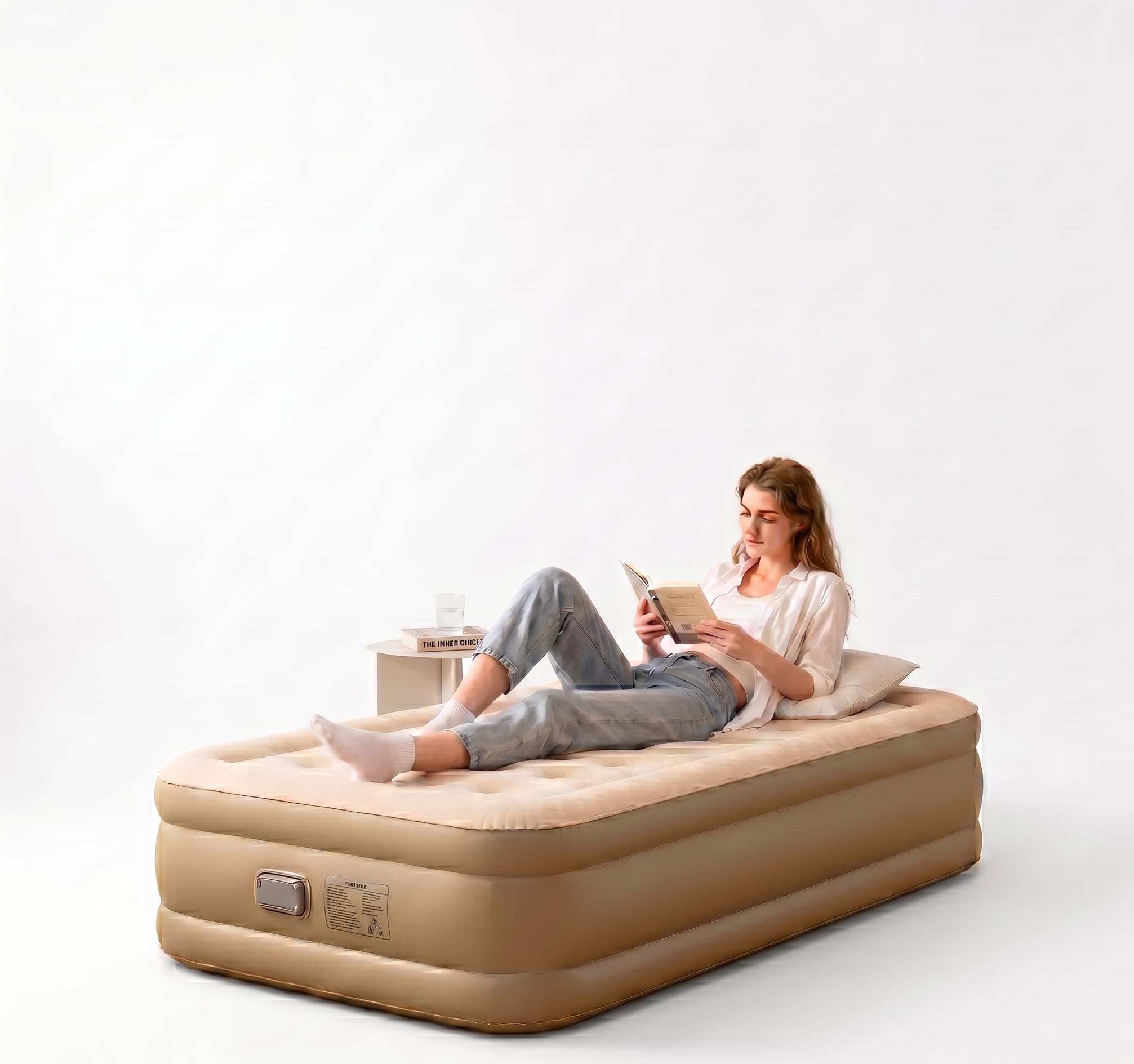 Photo 1 of REACH HOPE Air Mattress Twin with Built in Pump, 18" Height Foldable Blow Up Air Bed, Comfort Self Inflatable Mattress Single Bed for Home, Travel, Camping & Guests (18" Twin, Blue)