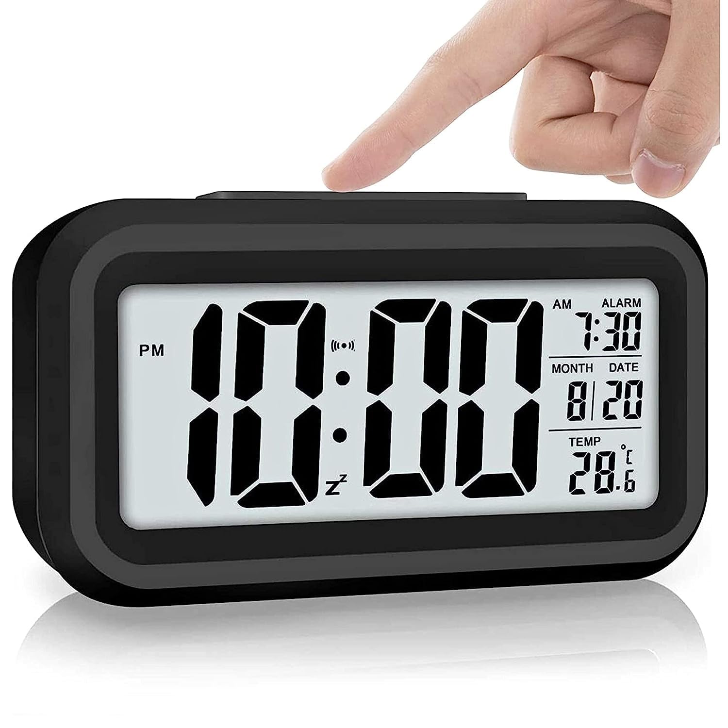 Shrux Table Clock for Home Bedroom with Smart Automatic Sensor Backlight Black Alarm Clock with Night LCD Display Battery Operated Desk Small Clock, Office Desk Smart Digital Clock (1Pcs)(Black)