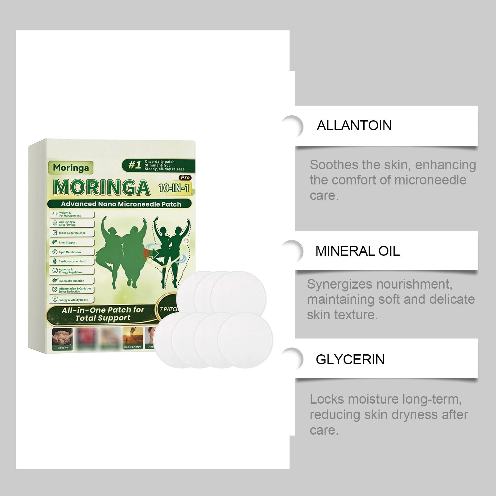 Plaster wyszczuplający 10 w 1 Moringa i Berberyna, naturalna nano-mikroneedle, ultra cienka niewidoczna, łatwa w aplikacji, spłaszcza brzuch, ujędrnia skórę, codzienne użytkowanie dla mężczyzn i