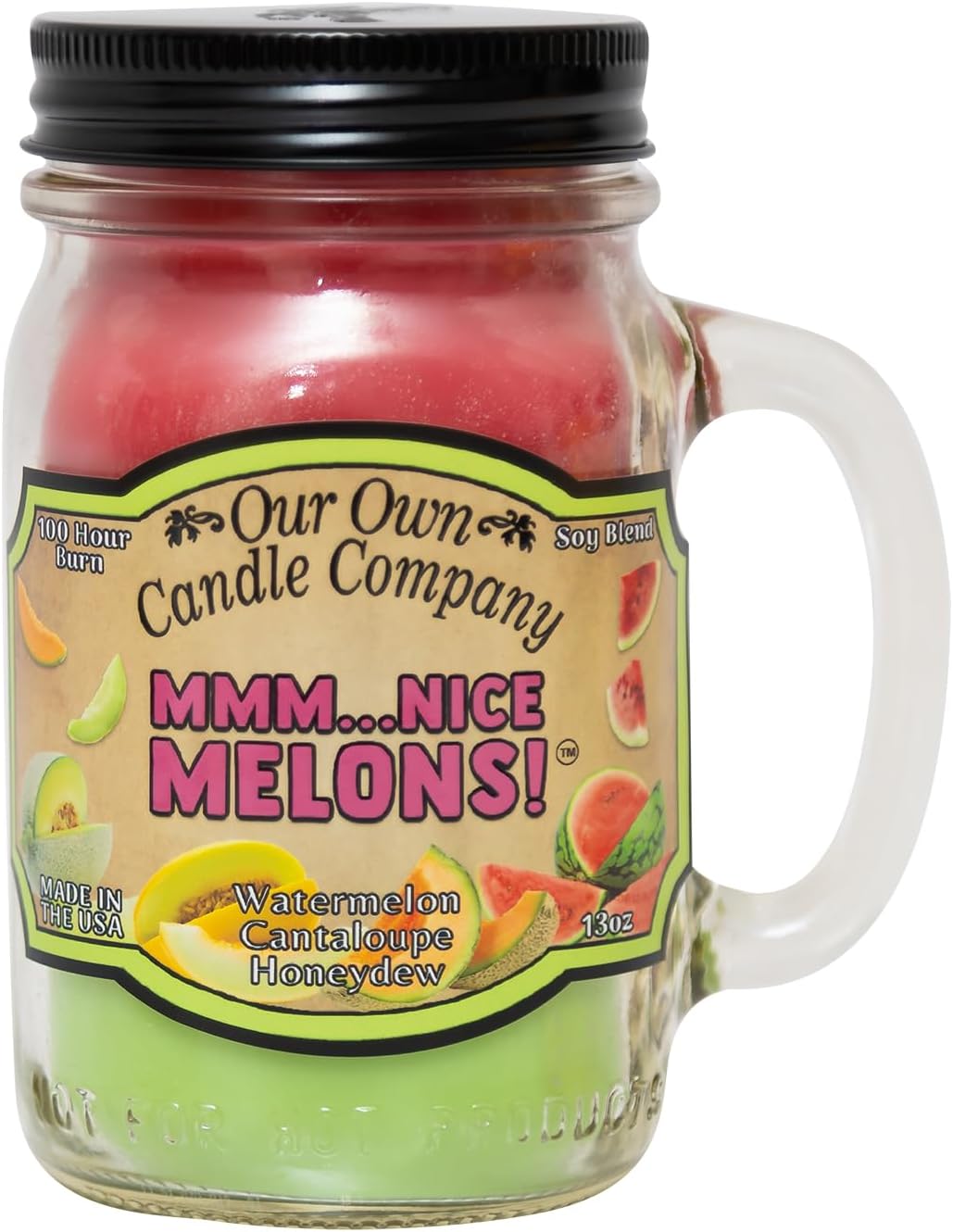 Nice Melons Scented Mason Jar Candle, 100 Hour Burn Time, Made in The USA - 13 Ounces