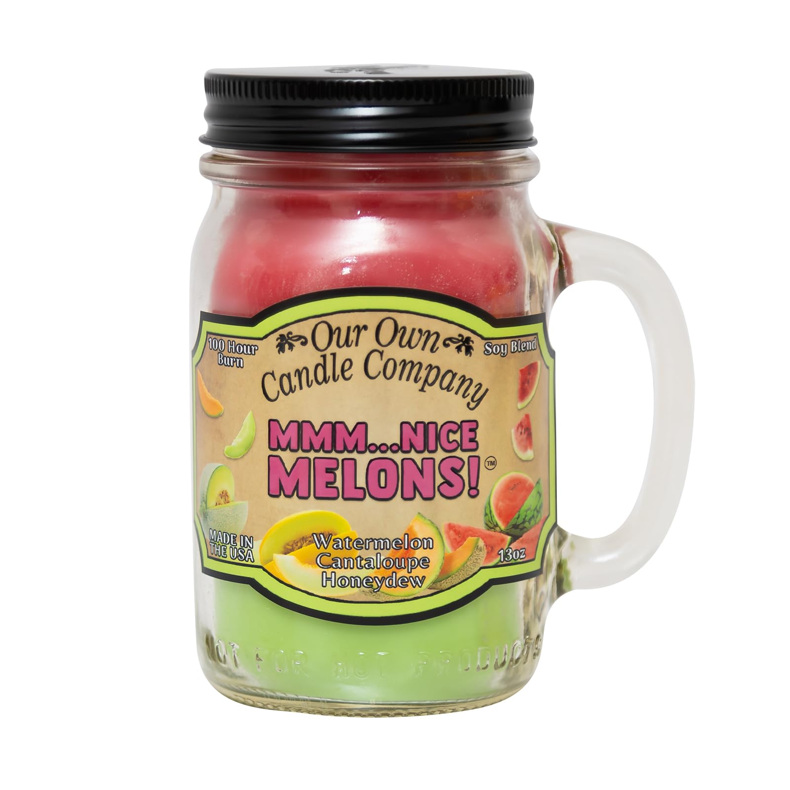 Our Own Candle Company, Nice Melons Scented Mason Jar Candle, 100 Hour Burn Time, Made in The USA - 13 Ounces