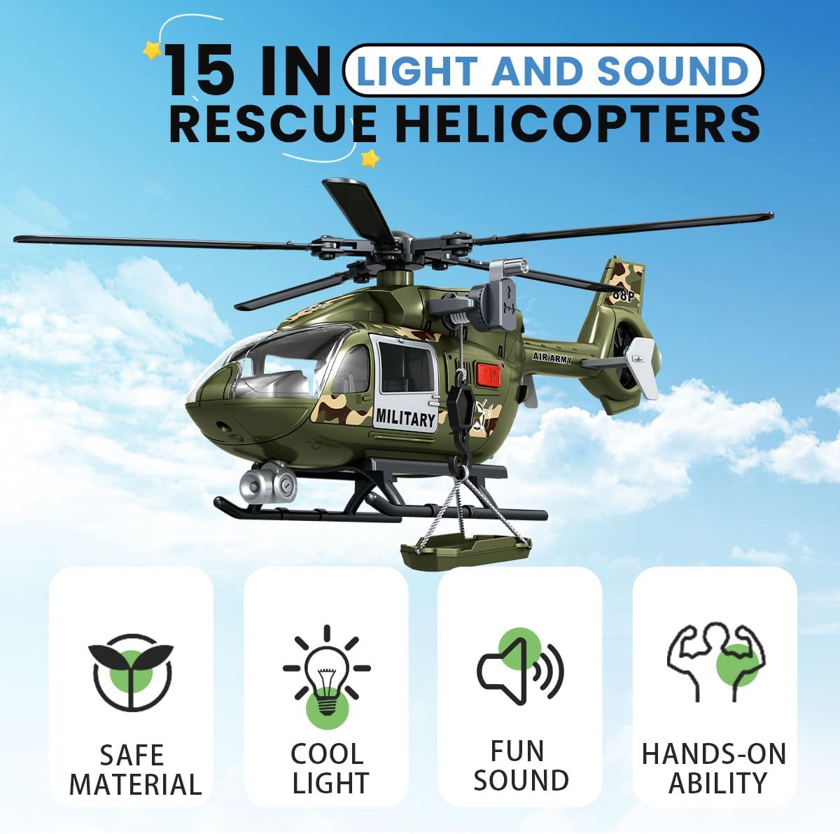 Green Military Big Helicopter Toys,Army Toys with Lights & Sounds,Birthday Gift for 2 3 4 5 Years Old Boys and Girls