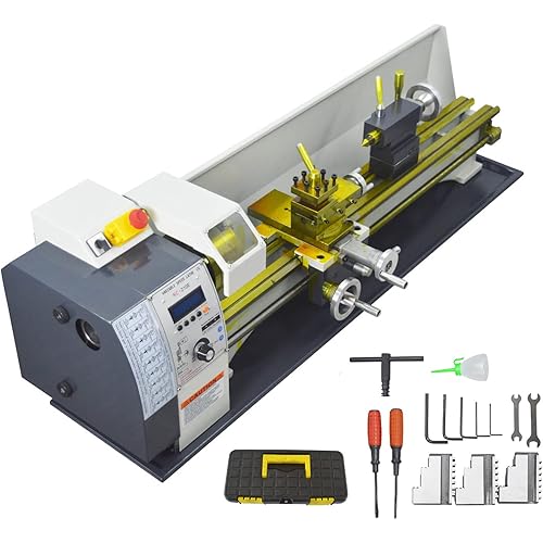 INTBUYING 8"x24" Benchtop Metal Lathe Machine 1100W Brushless Gearless Motor 50-2500RPM, Horizontal Design for Precision Metal/Wood Working Imperial/Metric Conversion RC-210E 110V