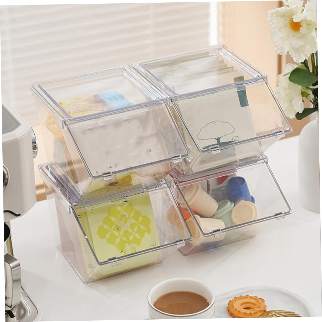 Alipis Organizador de Bolsitas de Té Acrílico 4 Piezas, Gran Capacidad | Apilable, Diseño Simple y Elegante, para Sobremesa, Acabado Limpio y Decorativo