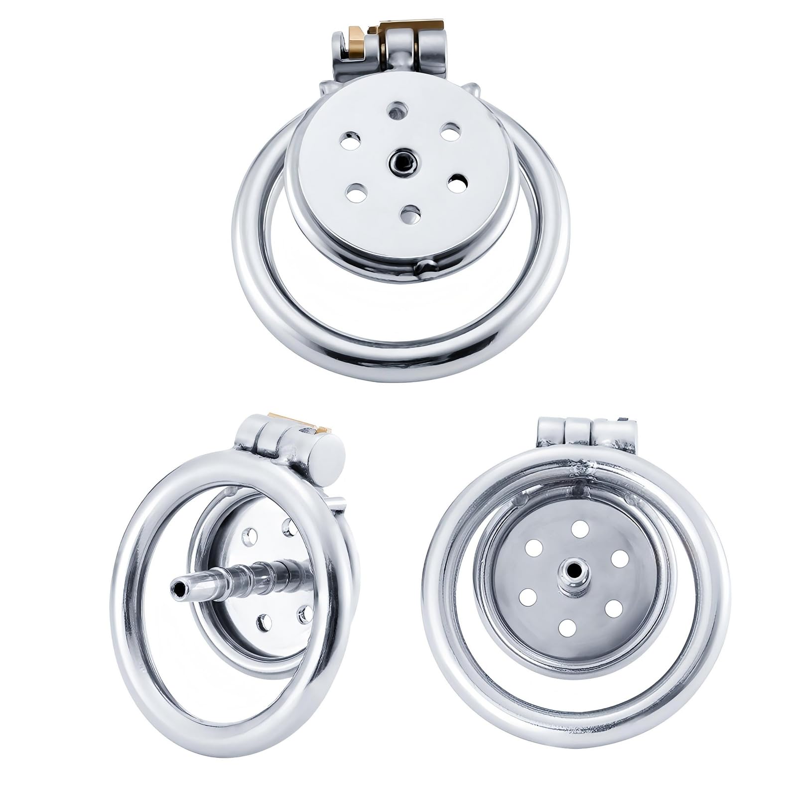 Cage de Chasteté Plate pour Pénis Sex Toys Chastity Cage Man en Acier Inoxydable avec Cathéter et Trois Anneaux Différents Cage Chastetée avec Ceinture et Serrure pour Bondage le Pénis (L)