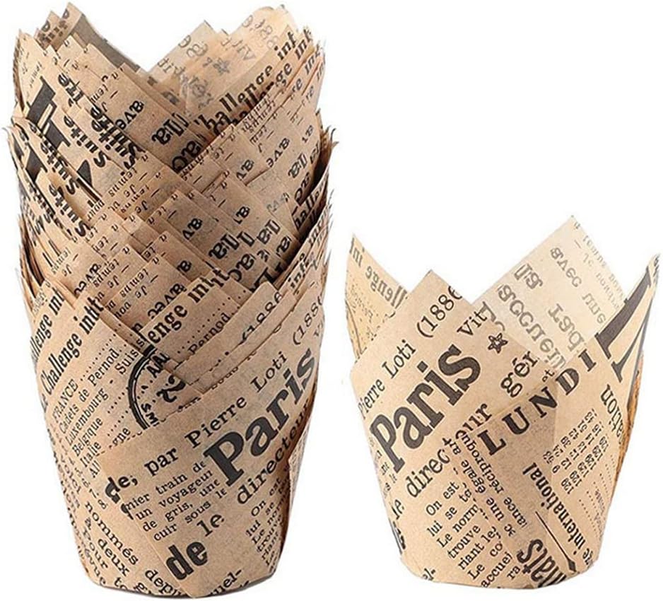 200pcs Tulip Cupcake Liners Cupcake Baking Cups Muffin Tins Cups Muffin Baking Liners Holders Retro Cupcake Wrapper Cupcake Liners for Birthday Home Wedding Party Family Gathering(Brown)