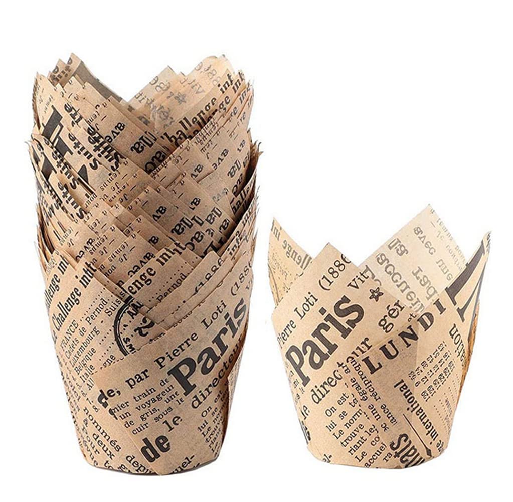 Caissettes en papier tulipe pour cupcake marron journal vintage x200