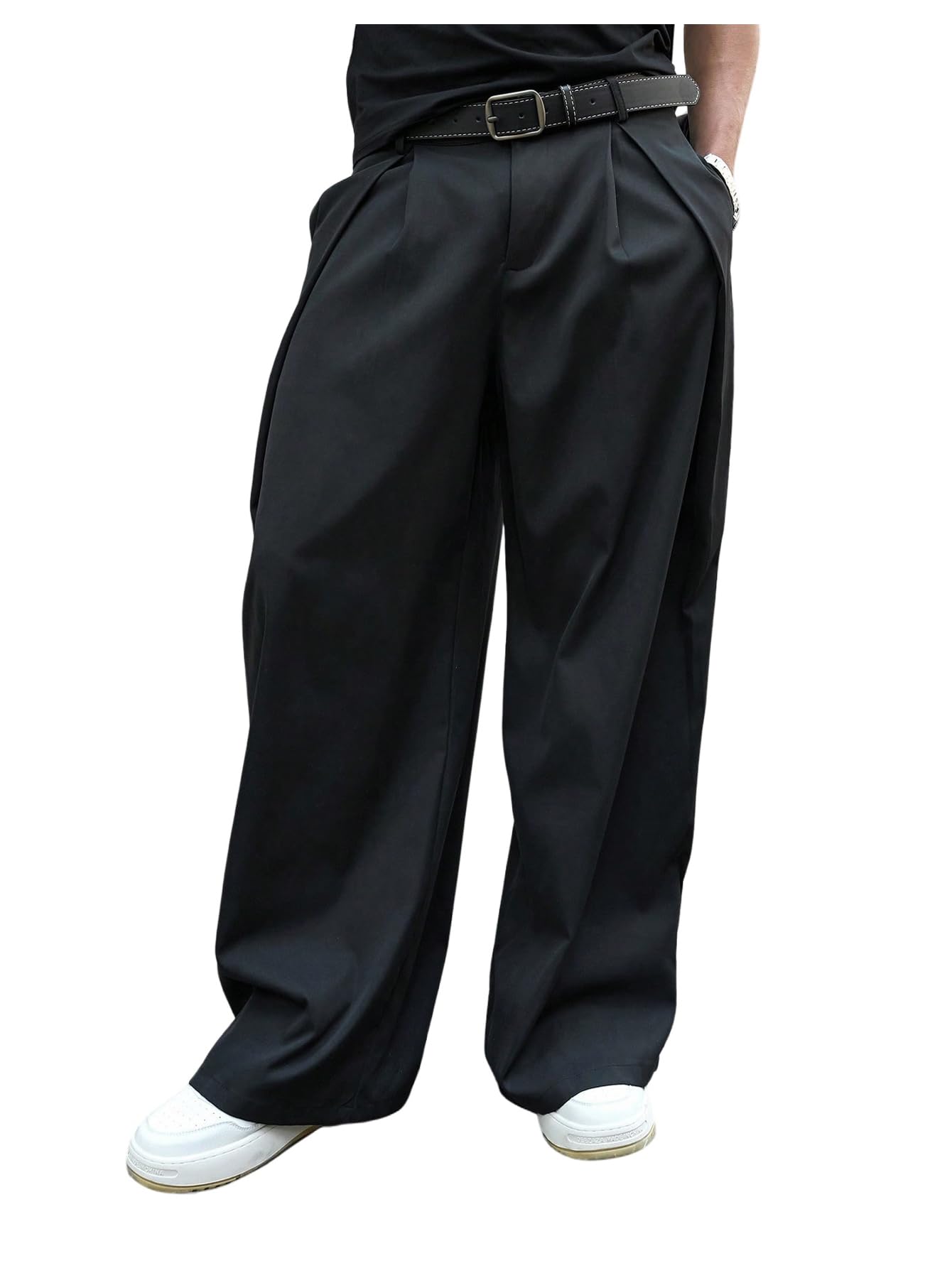 Verdusa Mens Wide Leg Dress Pants Business Casual Outfits Baggy Long Trousers with Pockets