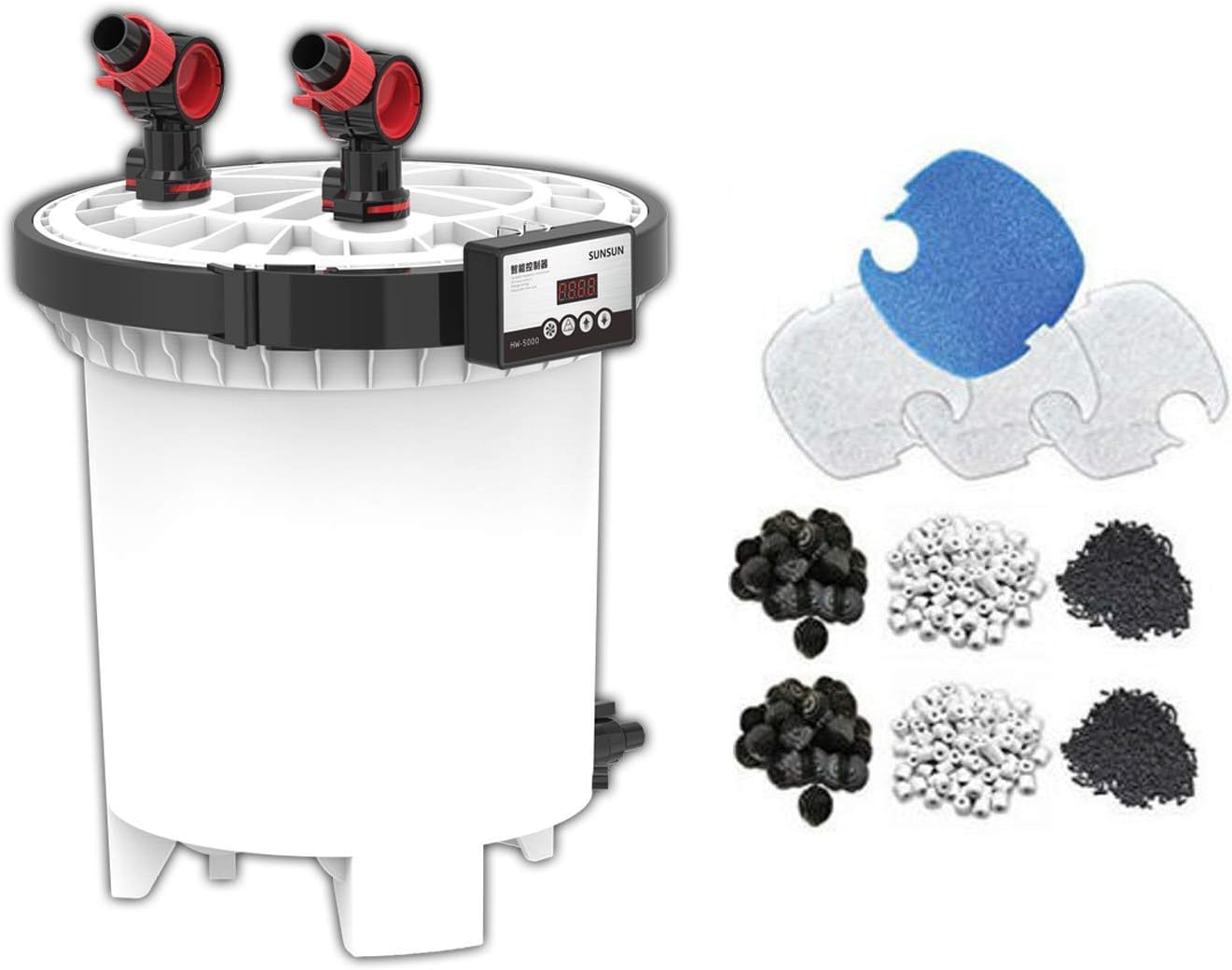 Sun HW-5000 UV 9W 4-Stage External Canister Filter w/Media, 1215Gph