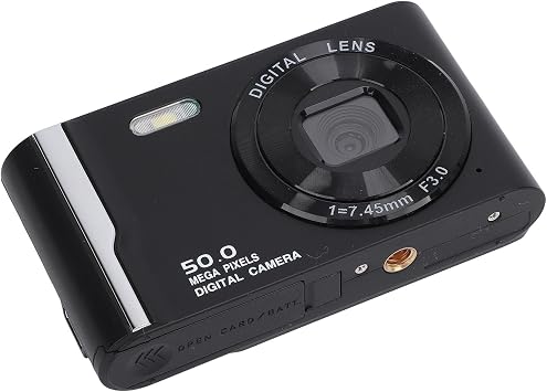 4K 50MP Digital Camera HD 16x Digital Zoom 2.8 Inch LCD Screen Anti Shake Autofocus Retro Compact Small Camera with Flash for Travel (Black)
