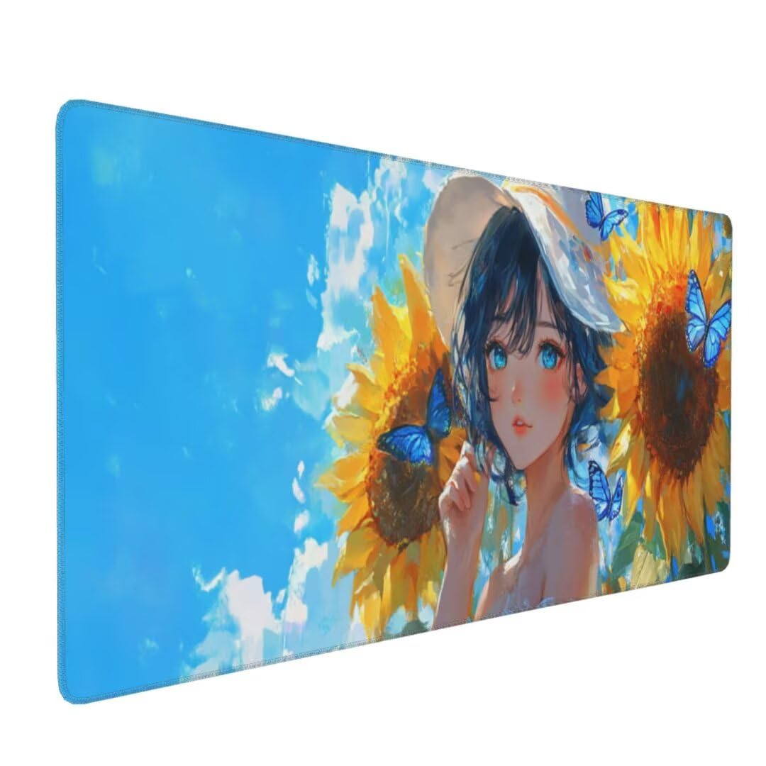 Tappetino Mouse XXL 1400x600x3mm Tappetino Mouse Ragazza Fiore Impermeabile Tappetino Gaming Mouse Pad XXL Tappetino Scrivania, Base Antiscivolo Migliora Precisione e Velocità per Desktop/Ufficio