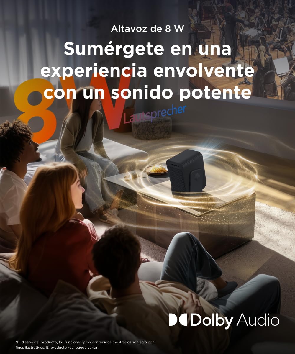 TCL Proyector C1 | 1080P Full HD | Google TV | Netflix Oficial | Enfoque Automático | Corrección Keystone | Dolby Audio 8W | WiFi & Bluetooth | Rotación 285° | Portátil