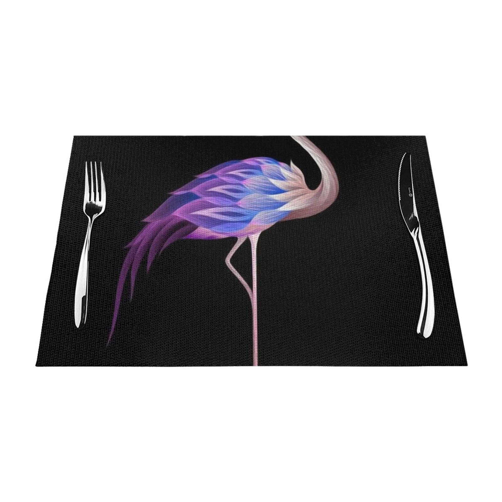 PVC Placemat Set of 6 PCS, 45x30 CM, Abstract flamingo Printed Non-Slip Heat Resistant Place Mats for Kitchen Dining Table Indoor Outdoor