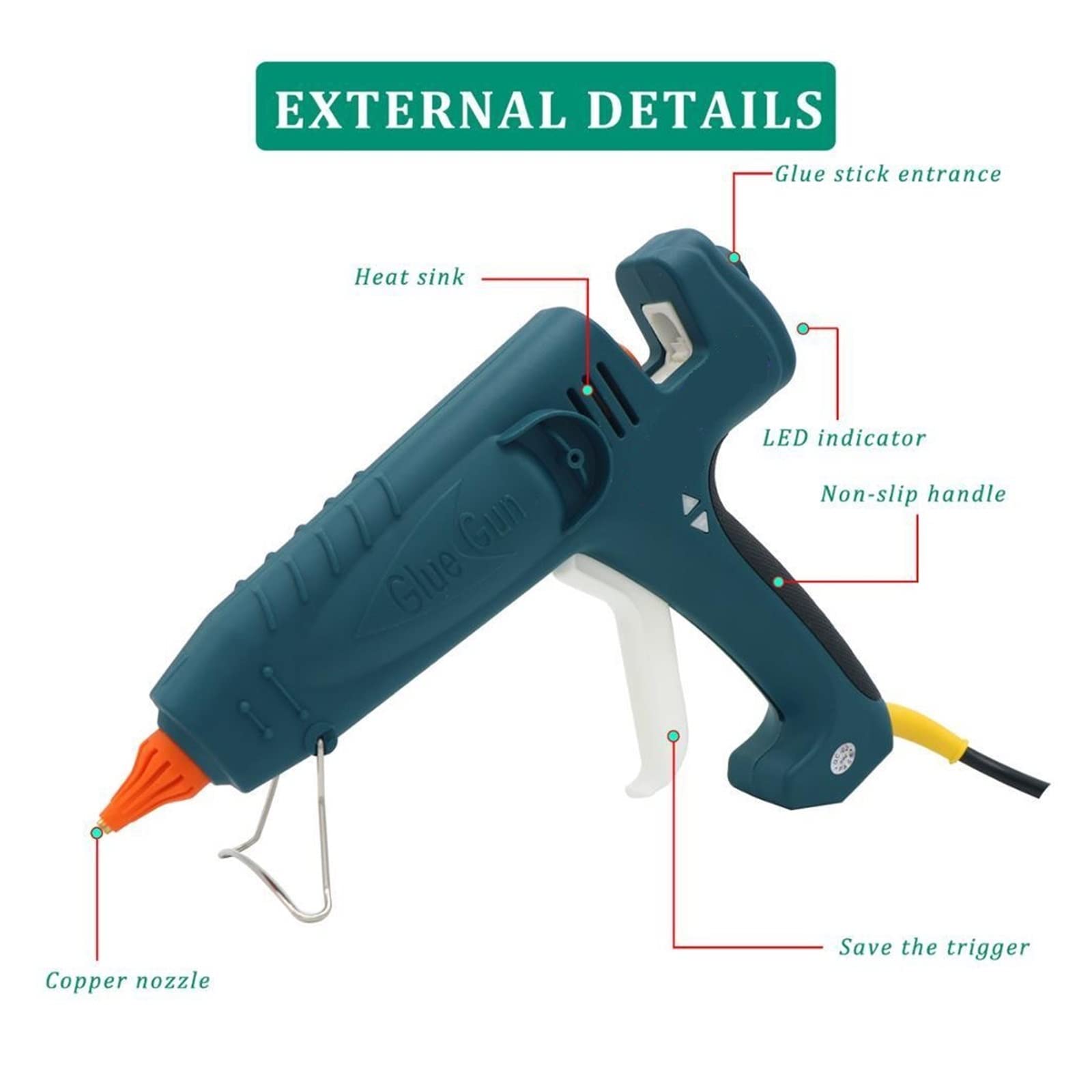 Pistolet Do Klejenia Na Gorąco O Dużej Mocy 500W Profesjonalne Narzędzia Naprawy Rzemiosła Przemysłowego Z Klejem W Sztyfcie 11mm Szybkie Niezawodne Klejenie(SET3-Yellow)