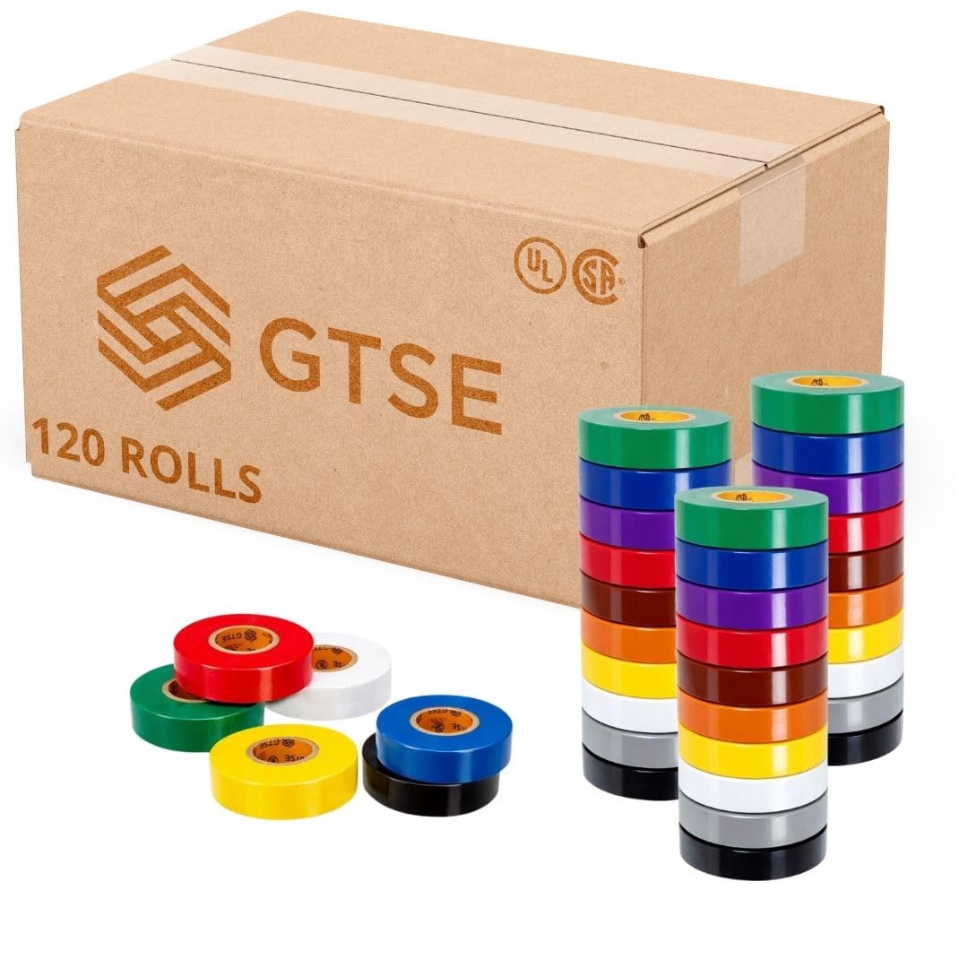 GTSE Mixed Colors Electrical Tape, 120-Pack – Waterproof, Industrial Grade Vinyl, 3/4 in x 66ft– Strong Self-Adhesive PVC Electric Tape for Wire