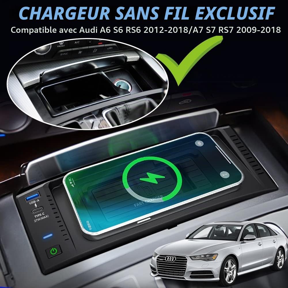 Chargeur sans Fil Voiture pour Audi A6 S6 RS6 2012-2018 A7 S7 RS7 2009-2018