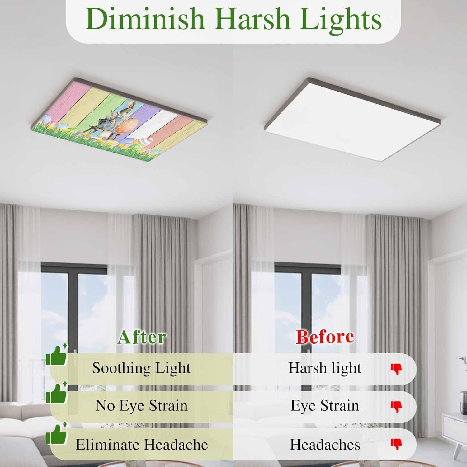 2x4 ft Fluorescent Light Cover for Ceiling Pastoral Easter Rabbit Egg Magnetic Light Filters, Spring Colorful Wood Plank Ceiling Lampshades for Home School Office 4Pcs