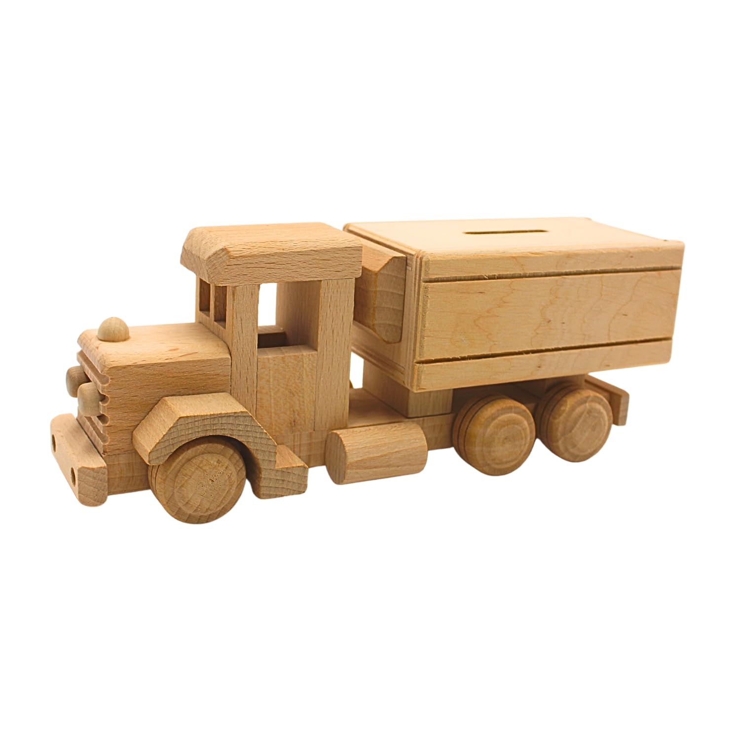 Camion nostalgique tirelire bois hêtre pour apprendre à épargner au salon