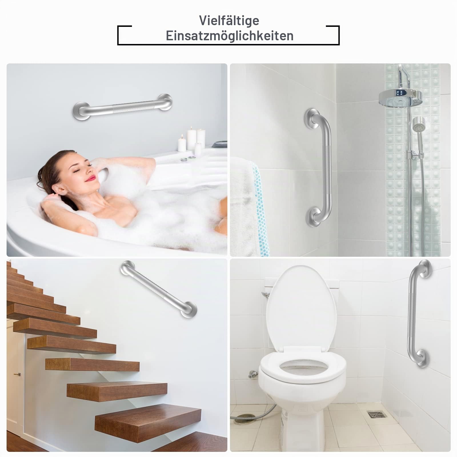 Gotega 2 Stück Haltegriff Dusche, 45 cm Haltegriffe für Senioren, 304 Edelstahl Badezimmer Haltegriff Rutschfester badewannengriff Sicherheitsgriff für Badewanne, Dusche, Toilette