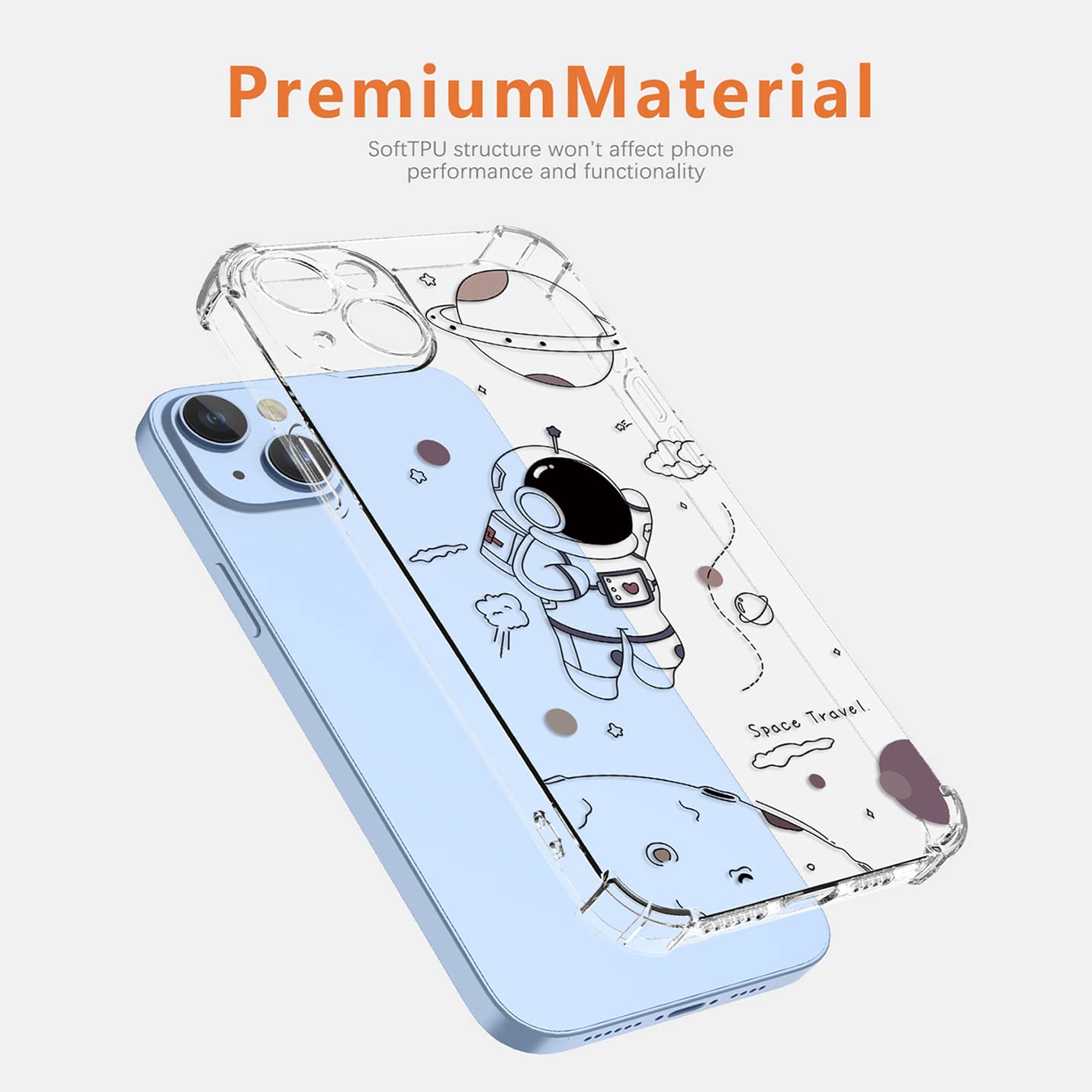 BORYA Cover per Realme C53/Realme C51, Transparent Morbida Silicone TPU Bumper Custodia, Ultra Sottile Antiurto Setoso Semplice Elegante Pattern Case, Astronauta - 3
