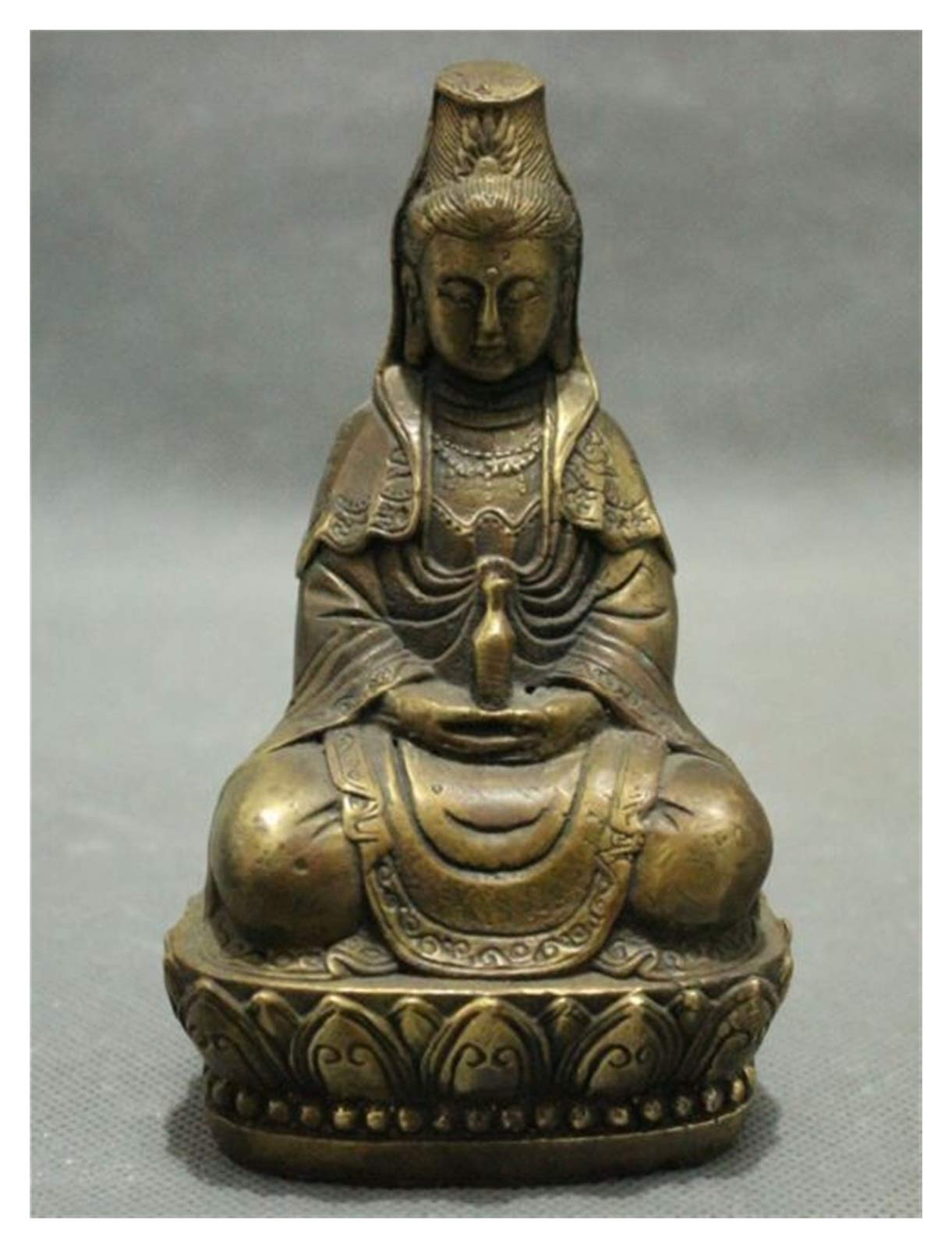SnamicE Guanyin 13CM Chinese Bronze Copper Buddhism Kwan-yin GuanYin Goddess Pot Buddha Statue Garden Decoration Real Brass Bronze Statue of Buddha,