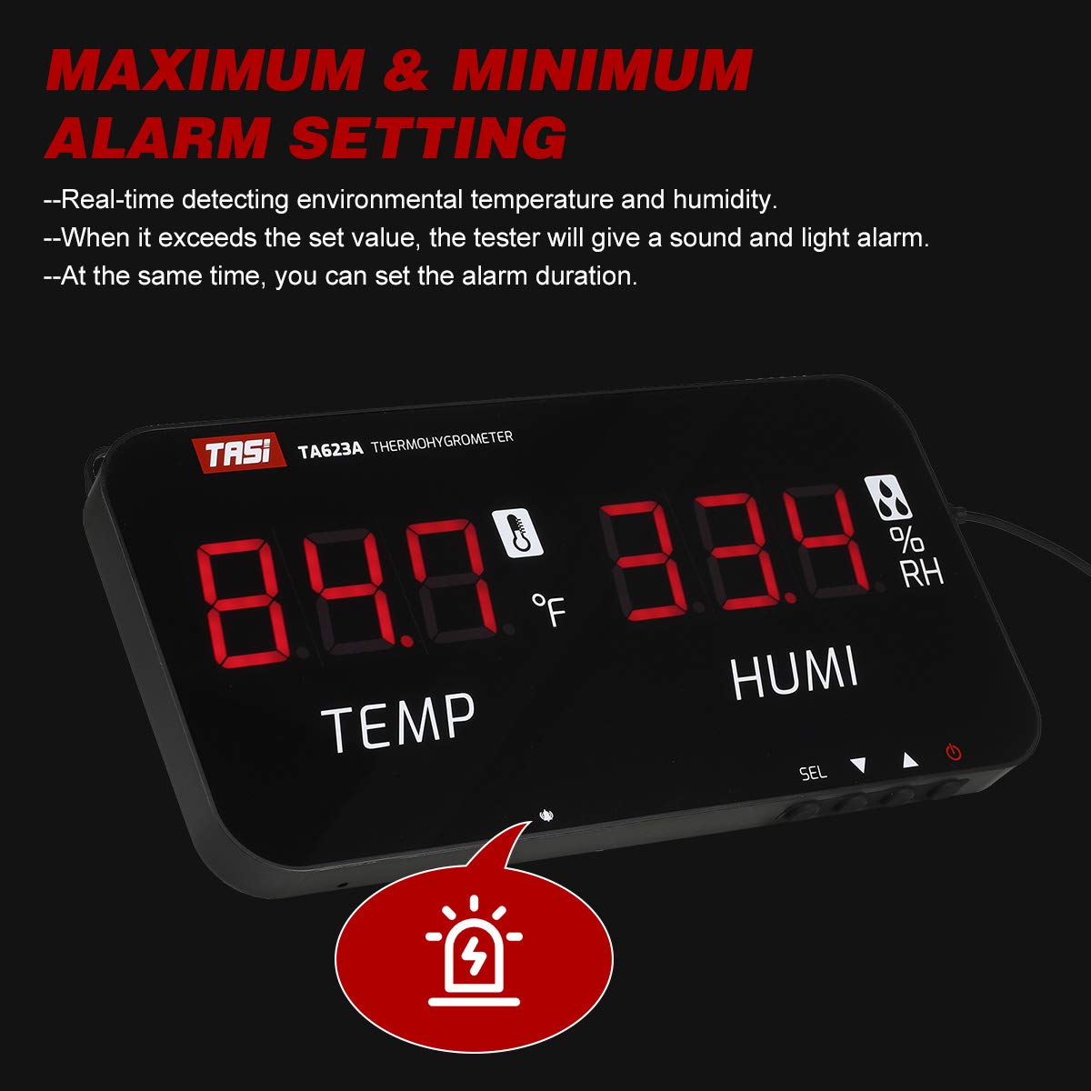 Intelligentes Temperatur-Feuchtigkeitsmessgerät, LED-Anzeige, Digitales Thermometer-Hygrometer für den Innen- und Außenbereich (Schwarz1)