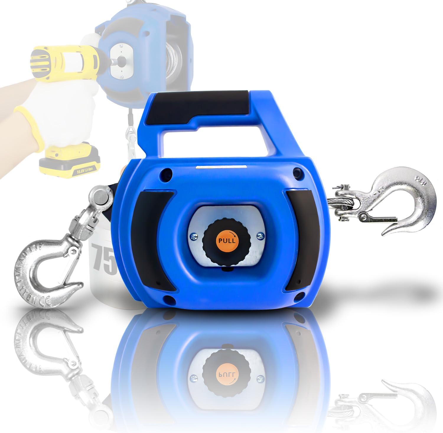 Drill Winch 750 LB Capacity with 40 Foot Alloy Wire Rope Portable Drill Winch for Lifting & Dragging, Ideal for Stretched Wire Fence and Log Handling (Blue)
