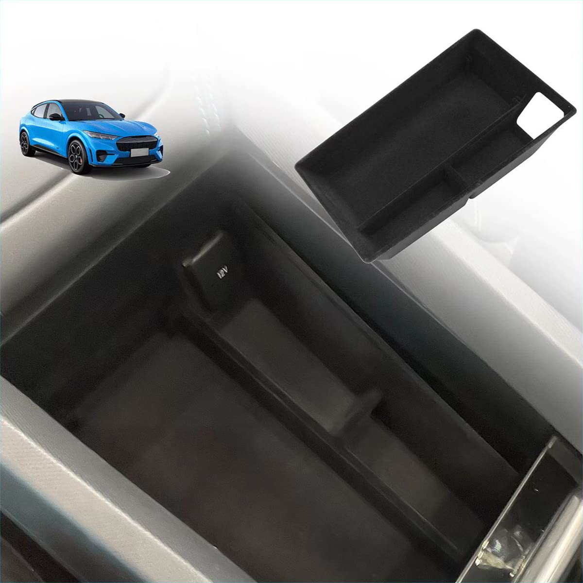 Photo 1 of AOSKonology for Mach-E Armrest Storage Box Organizer Center Console Tray Accessories 2021 2022 (V2 Flocked)