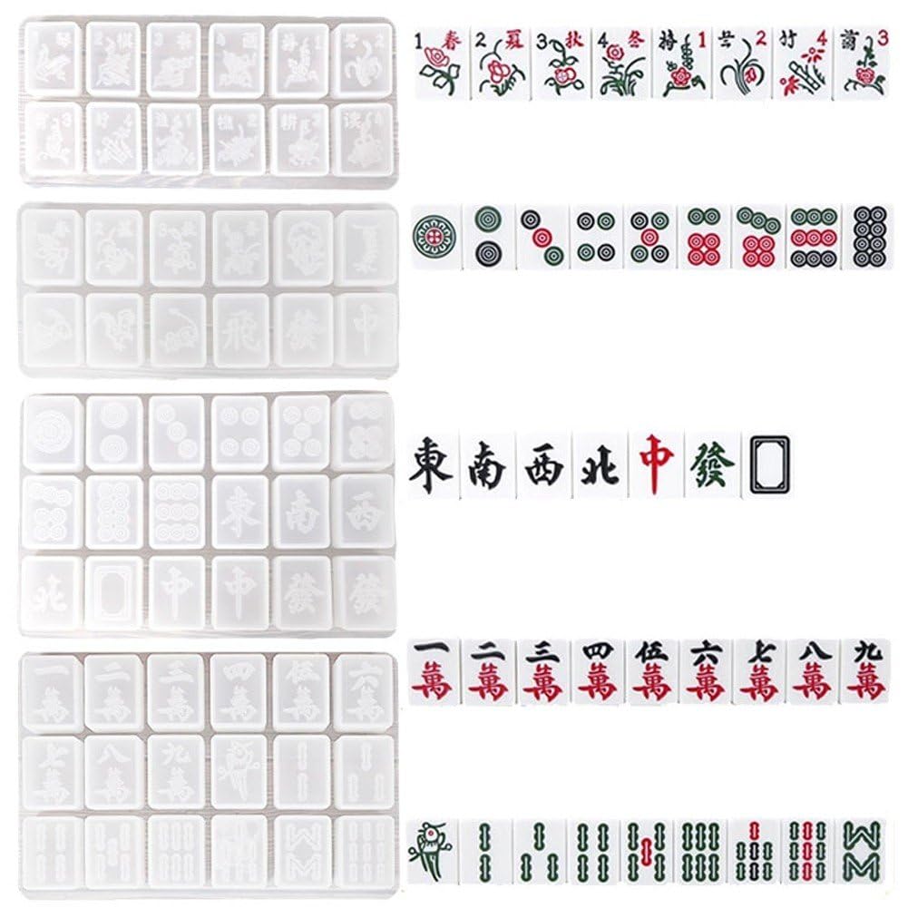 Luxylei Silicone Mahjong Mold Mahjong Fondant Toy Mahjong Epoxy Resin Casting Molds Chinese Mahjong Resin Dice Mold for Diy Craft Project