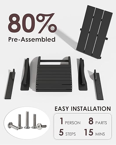 Miniatura 5 de Poly Lumber - Juego de 2 sillas Adirondack resistentes a todo tipo de clima, con aspecto de madera, sillas para hoguera de exterior premontadas para