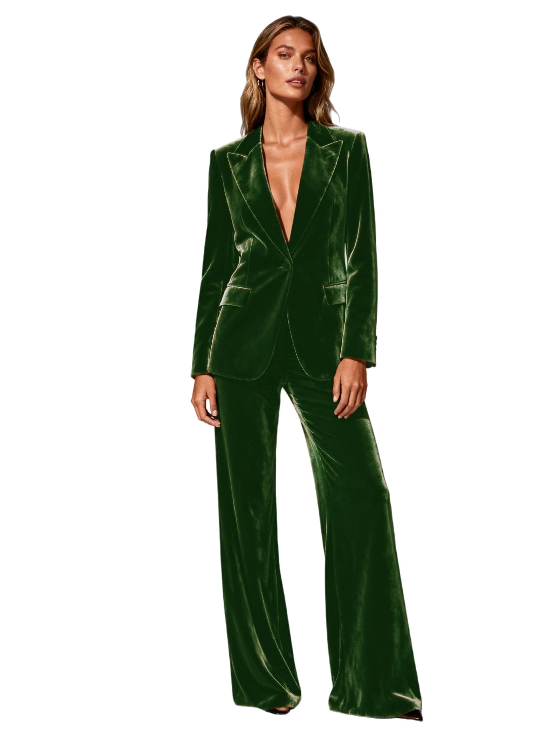 Womens Velvet Pantsuits Set 2 Piece Outfits Winter Tuxedos Business Work Office