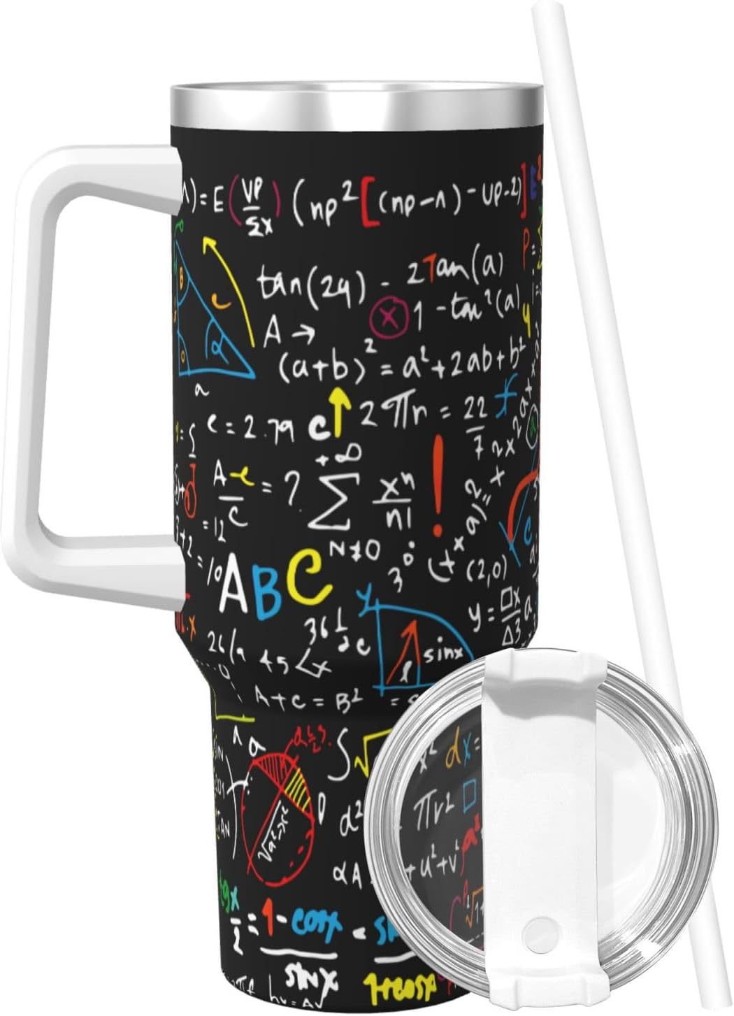 40 OZ Math Formula Print Ice Bully Cup with Handle Straw Lid Straw,Stainless Steel Tumbler Coffee Cup