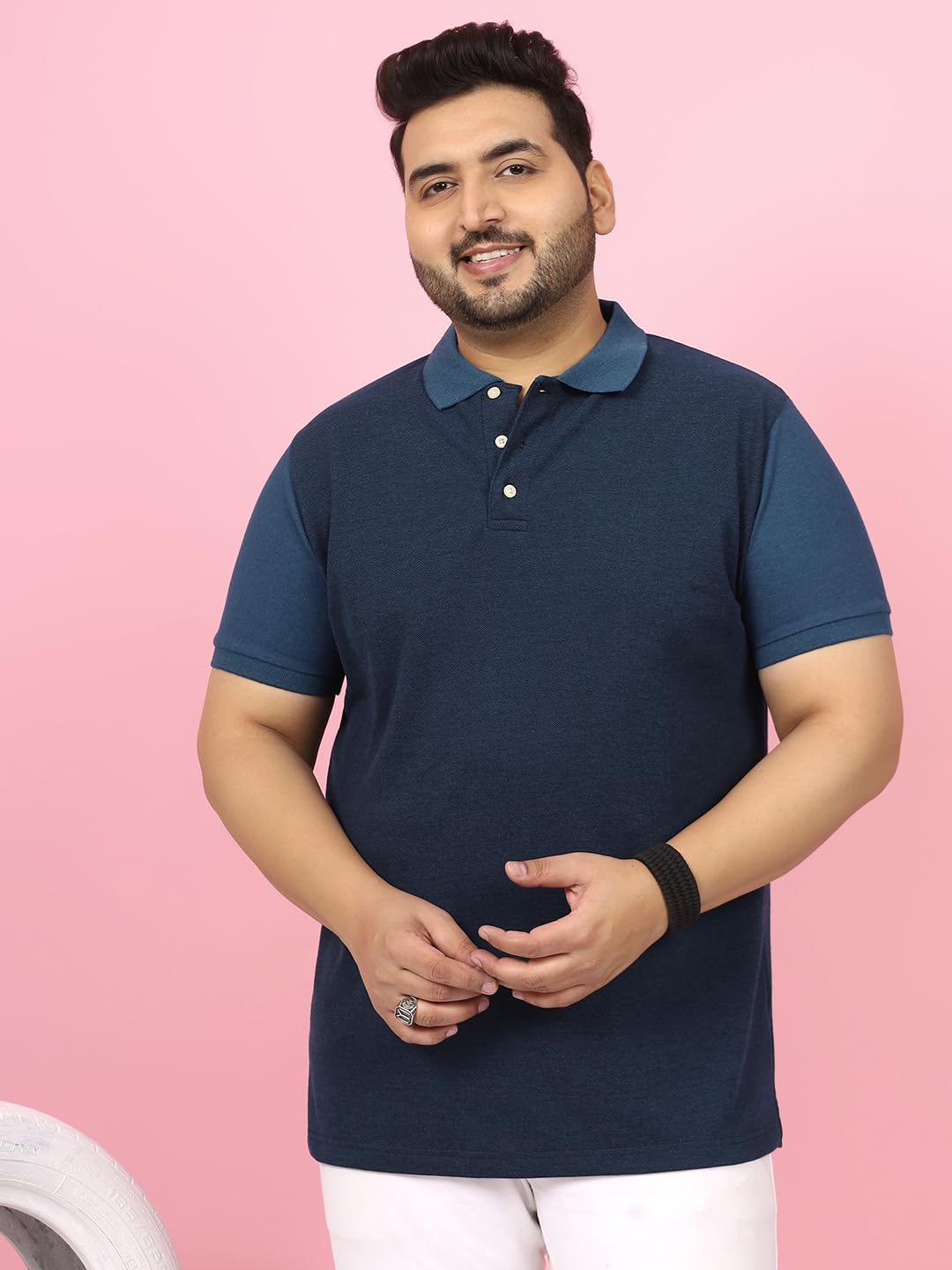 Bigbanana Wielokolorowa męska koszulka polo z półdługim rękawem Plus Size