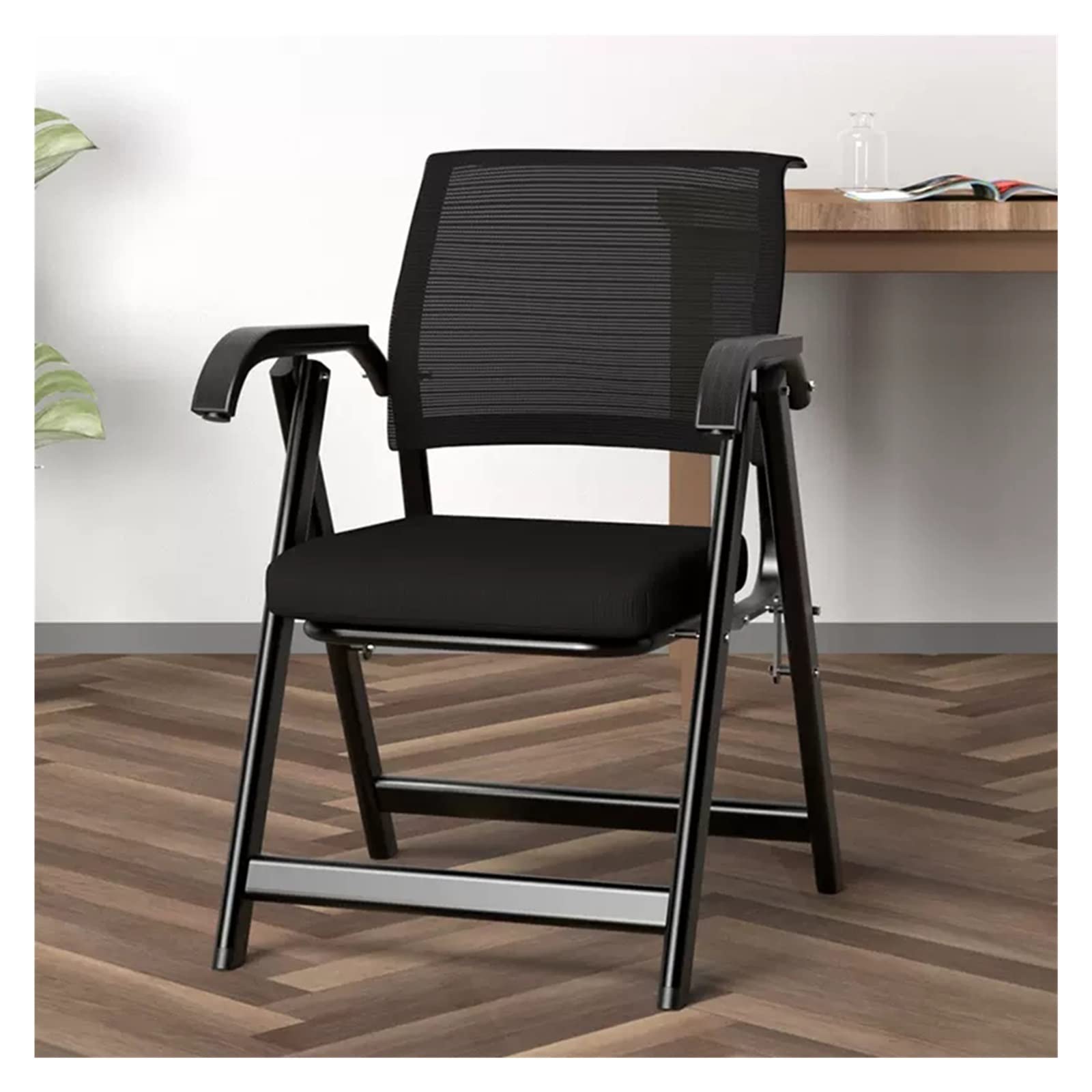 MYUYEE Stackable Folding Guest Arm Chair With Mesh Back,Ergonomic Executive Desk Chairs With Thickened Cushion,Foldable Conference Chair For Waiting Room (Nero)