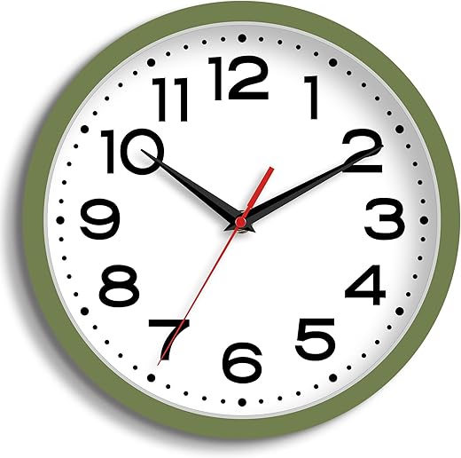Roymnie Wall Clock Silent Non-Ticking Modern Clock Battery Operated 8 Inch Small Classic Analog Decorative for Kitchen, Bathroom, Office, Bedroom, Home(Green)